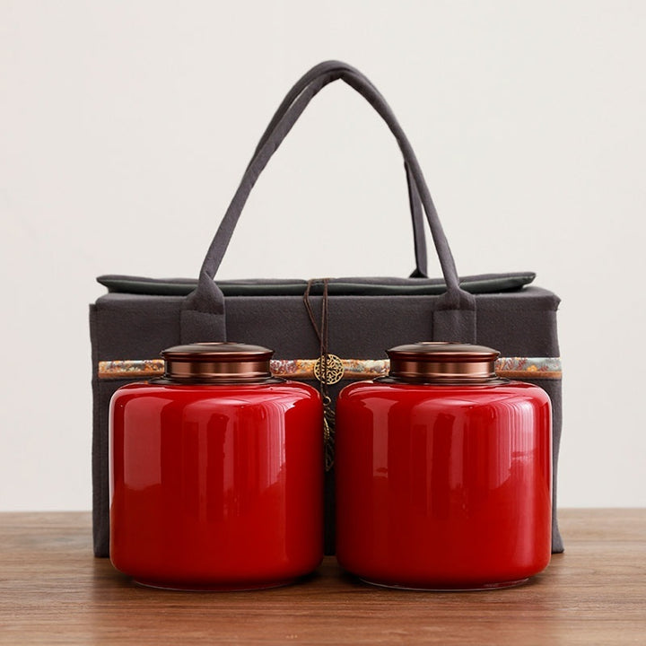 Tea Jar Ceramic Sealed Jar Metal Double Cover