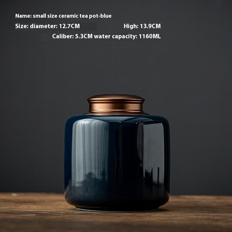 Tea Jar Ceramic Sealed Jar Metal Double Cover