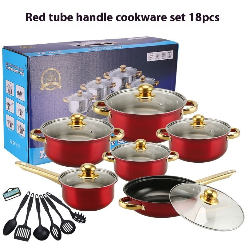 Gold Handle Pot Set Non-stick Pan Stainless Pots Suit