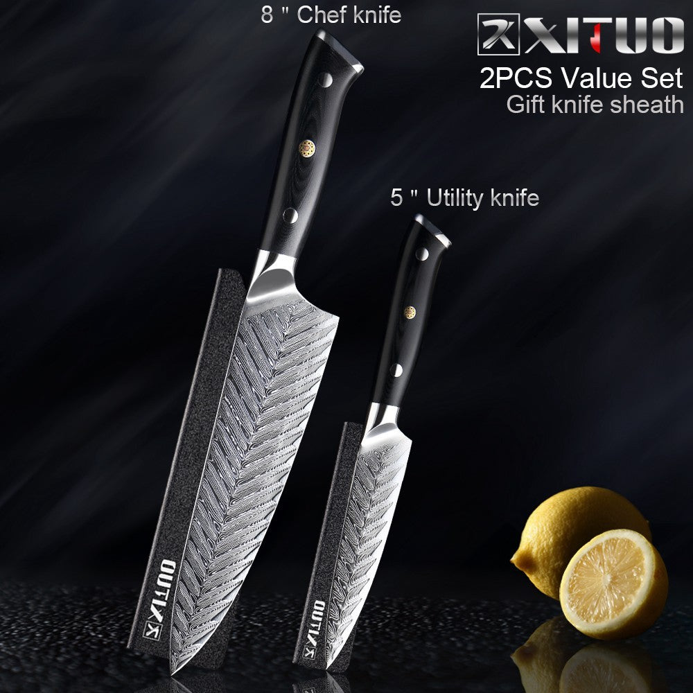 Damascus kitchen knife fish bone