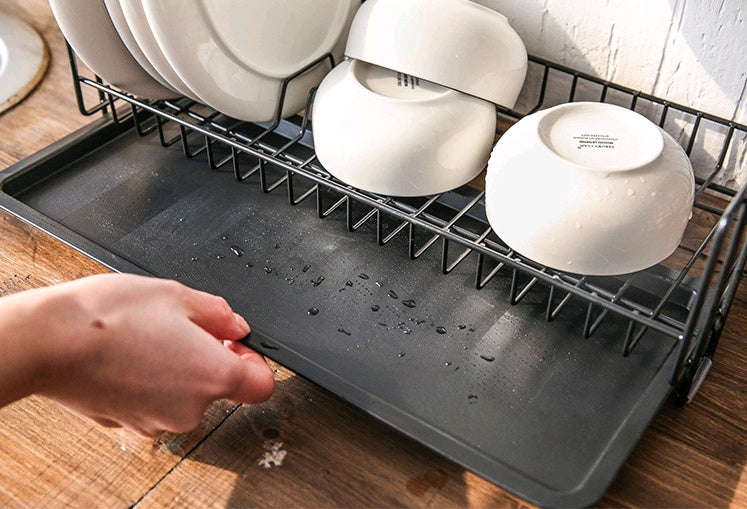 Double tableware dish drain rack iron storage rack