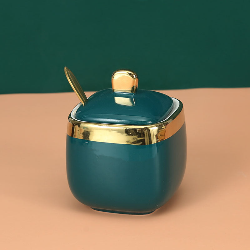 Three Sets of Light Luxury Golden Ceramic Jars