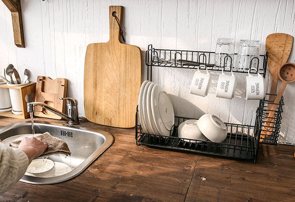 Double tableware dish drain rack iron storage rack