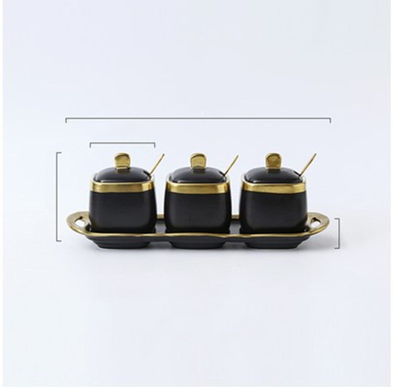 Three Sets of Light Luxury Golden Ceramic Jars
