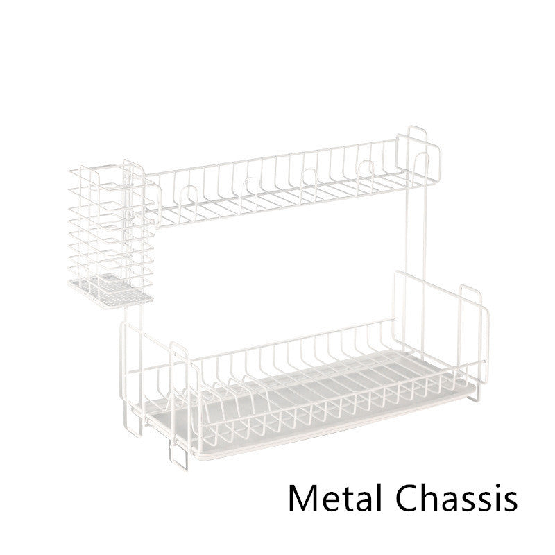 Double tableware dish drain rack iron storage rack