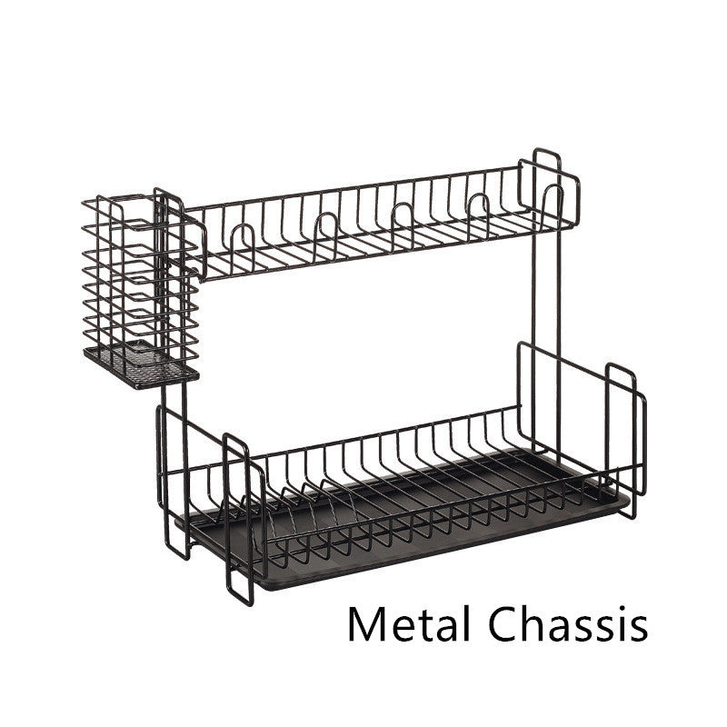 Double tableware dish drain rack iron storage rack