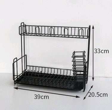 Double tableware dish drain rack iron storage rack