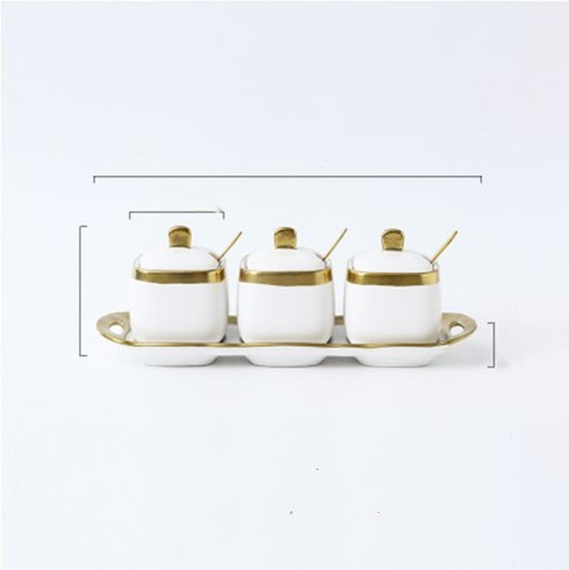 Three Sets of Light Luxury Golden Ceramic Jars