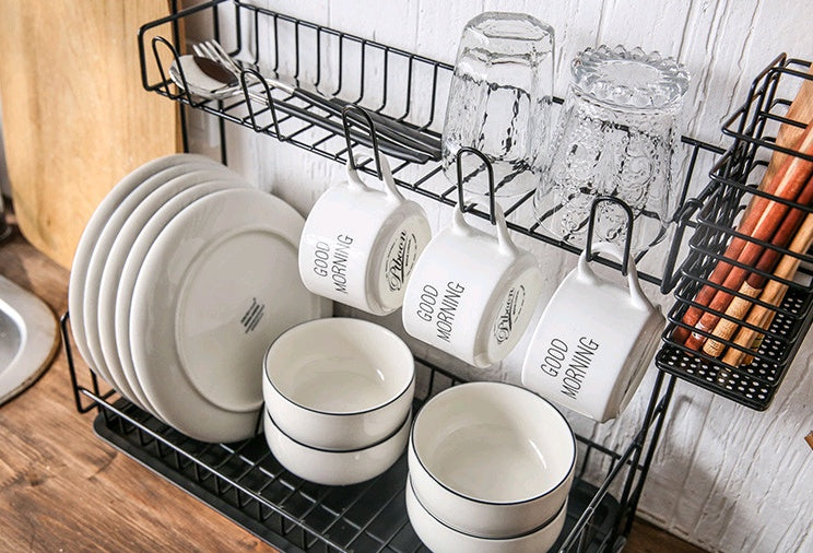 Double tableware dish drain rack iron storage rack