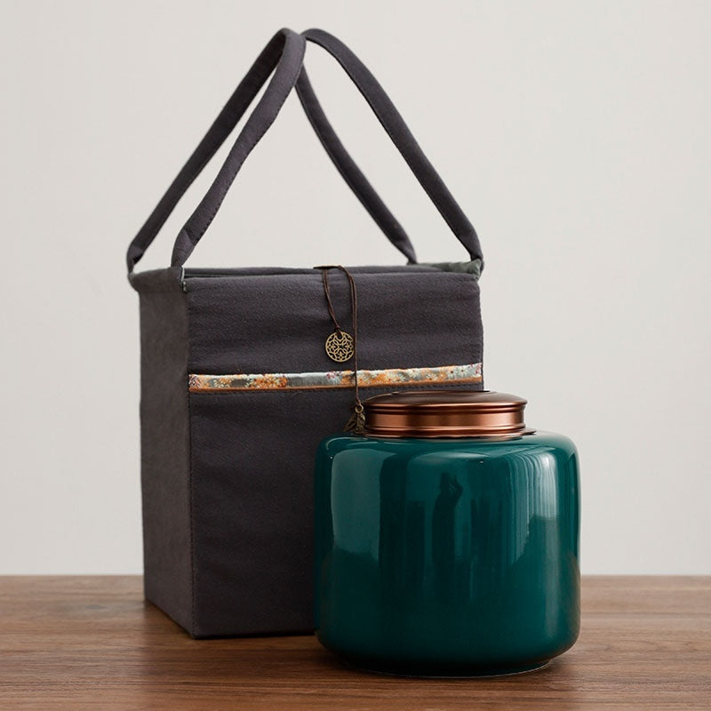 Tea Jar Ceramic Sealed Jar Metal Double Cover