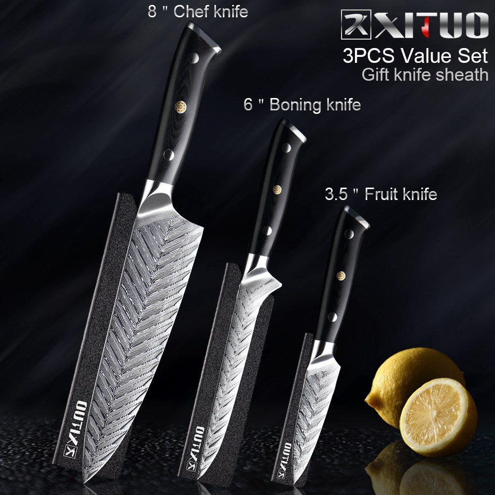 Damascus kitchen knife fish bone