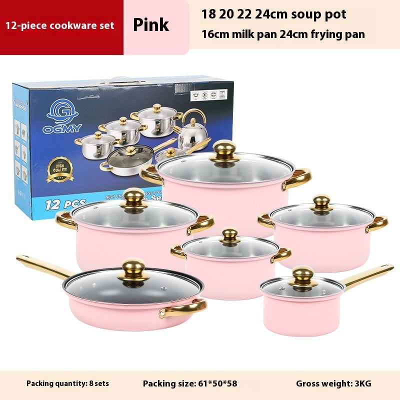 Gold Handle Pot Set Non-stick Pan Stainless Pots Suit