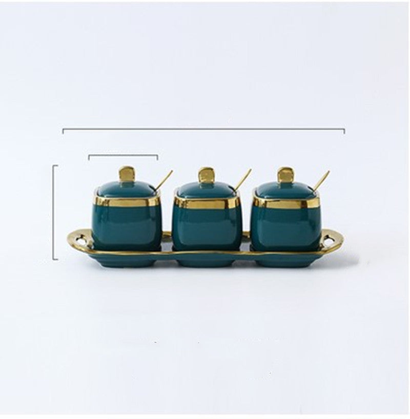 Three Sets of Light Luxury Golden Ceramic Jars
