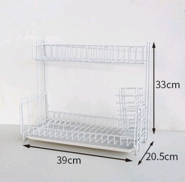 Double tableware dish drain rack iron storage rack