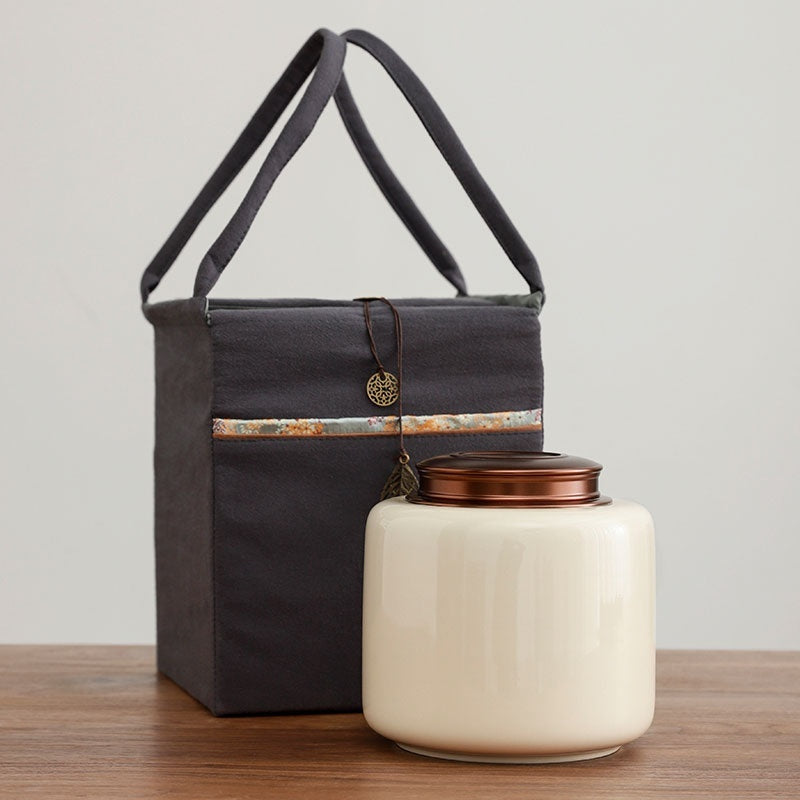 Tea Jar Ceramic Sealed Jar Metal Double Cover