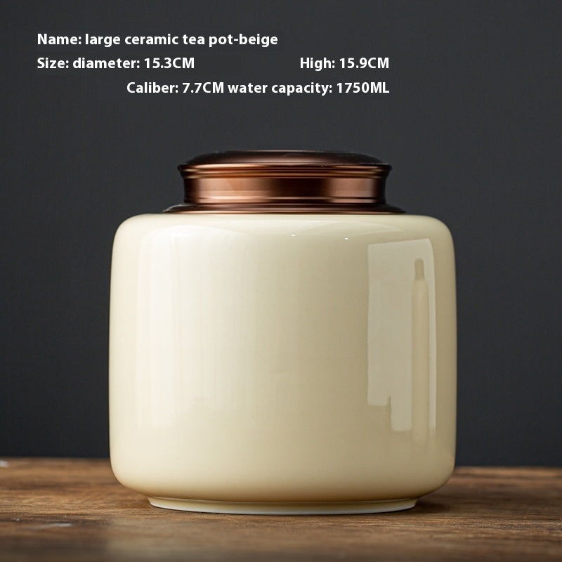Tea Jar Ceramic Sealed Jar Metal Double Cover