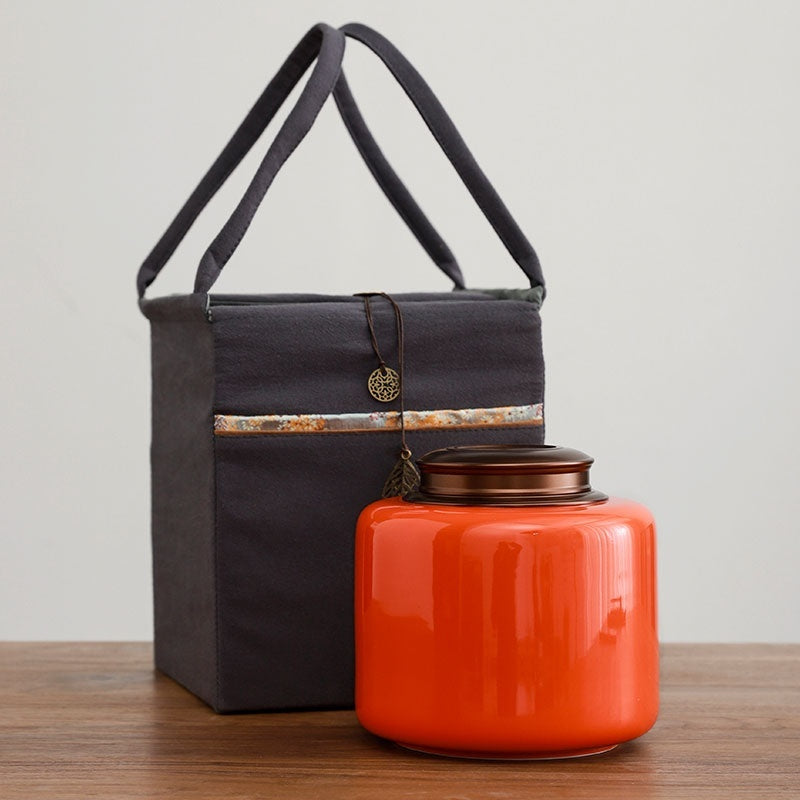 Tea Jar Ceramic Sealed Jar Metal Double Cover