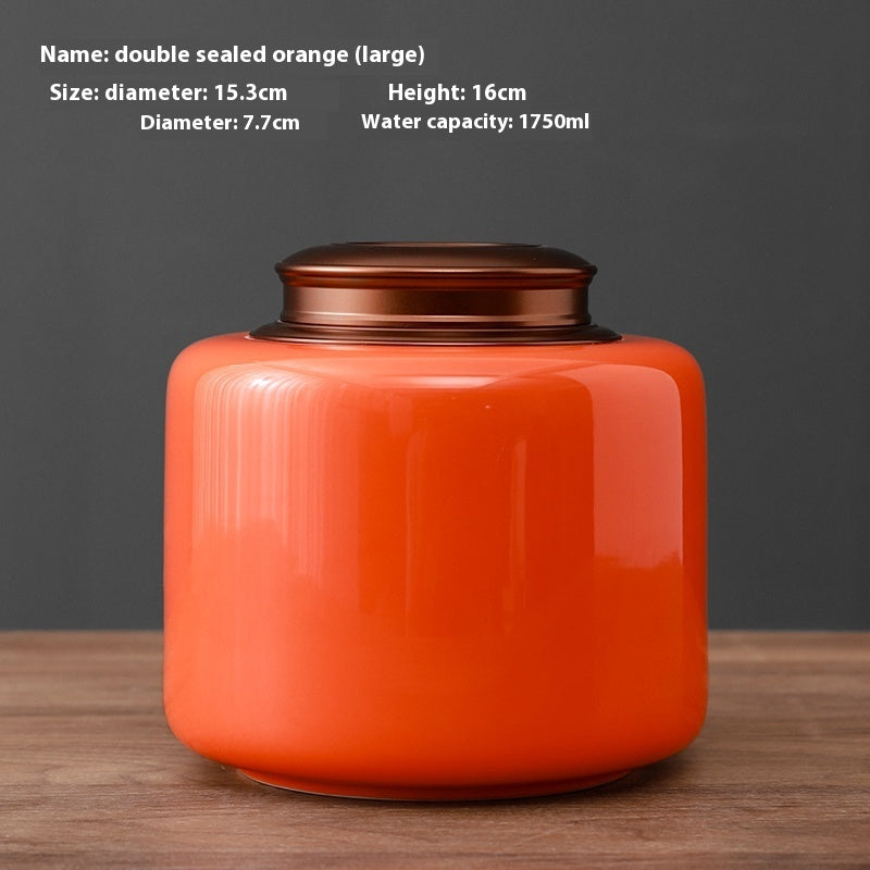 Tea Jar Ceramic Sealed Jar Metal Double Cover
