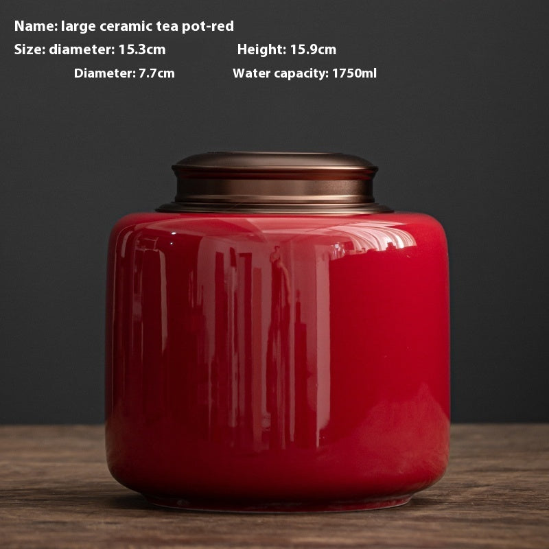 Tea Jar Ceramic Sealed Jar Metal Double Cover