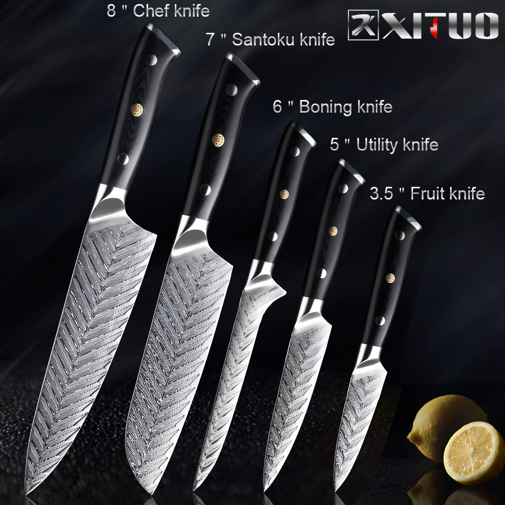 Damascus kitchen knife fish bone