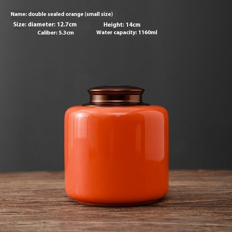 Tea Jar Ceramic Sealed Jar Metal Double Cover