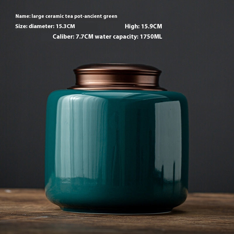 Tea Jar Ceramic Sealed Jar Metal Double Cover