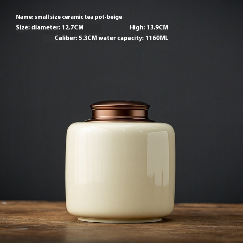 Tea Jar Ceramic Sealed Jar Metal Double Cover