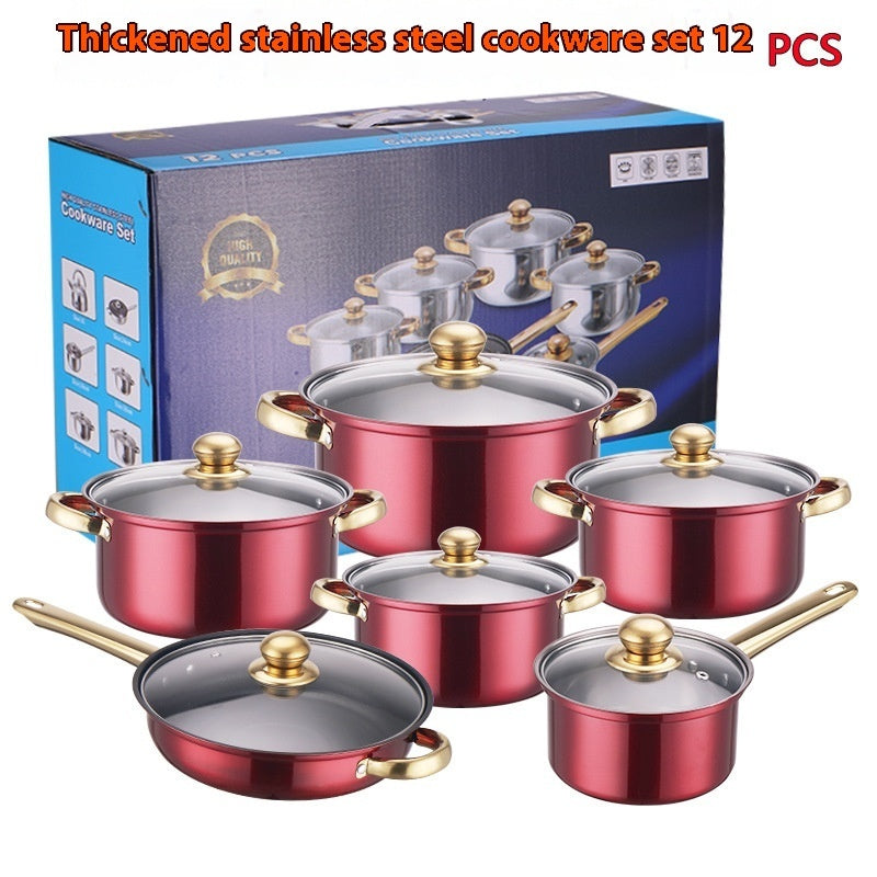 Gold Handle Pot Set Non-stick Pan Stainless Pots Suit