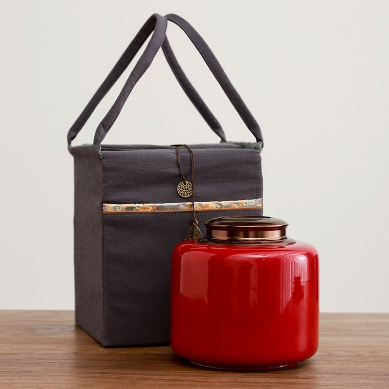 Tea Jar Ceramic Sealed Jar Metal Double Cover