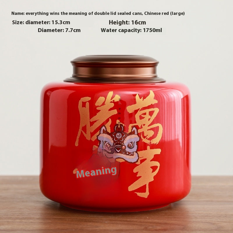 Tea Jar Ceramic Sealed Jar Metal Double Cover
