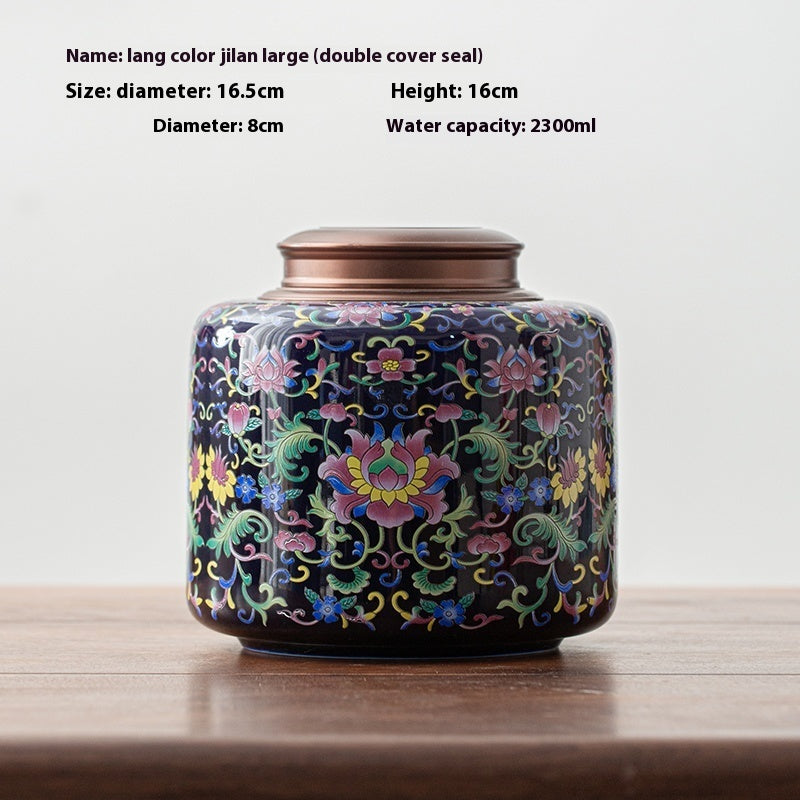 Tea Jar Ceramic Sealed Jar Metal Double Cover