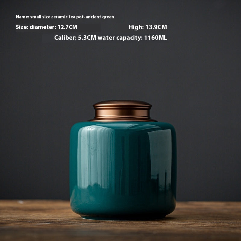 Tea Jar Ceramic Sealed Jar Metal Double Cover