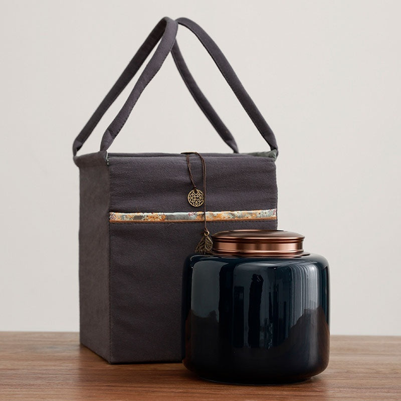 Tea Jar Ceramic Sealed Jar Metal Double Cover