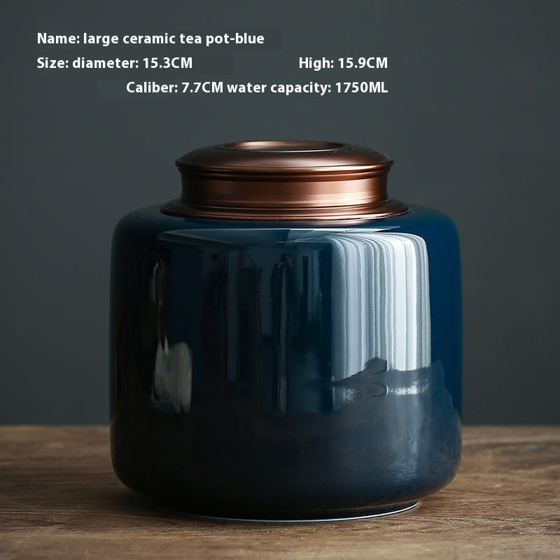 Tea Jar Ceramic Sealed Jar Metal Double Cover