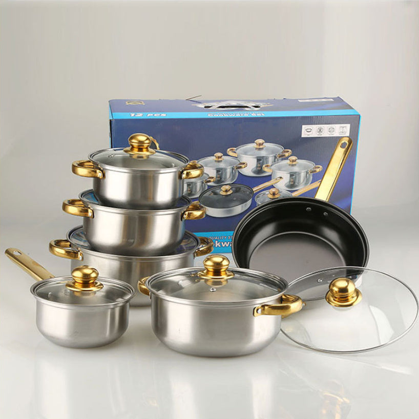 Gold Handle Pot Set Non-stick Pan Stainless Pots Suit