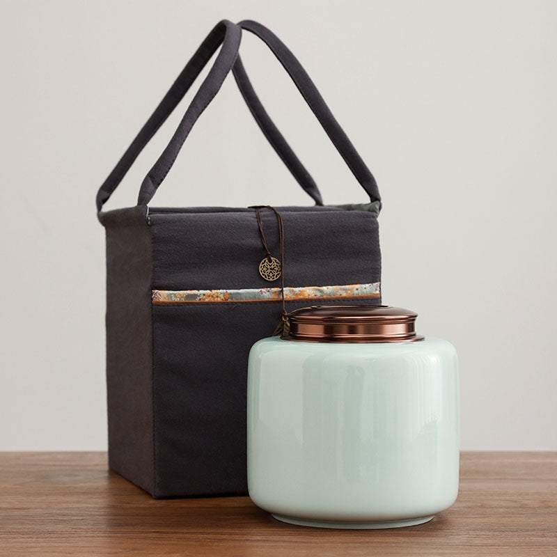 Tea Jar Ceramic Sealed Jar Metal Double Cover