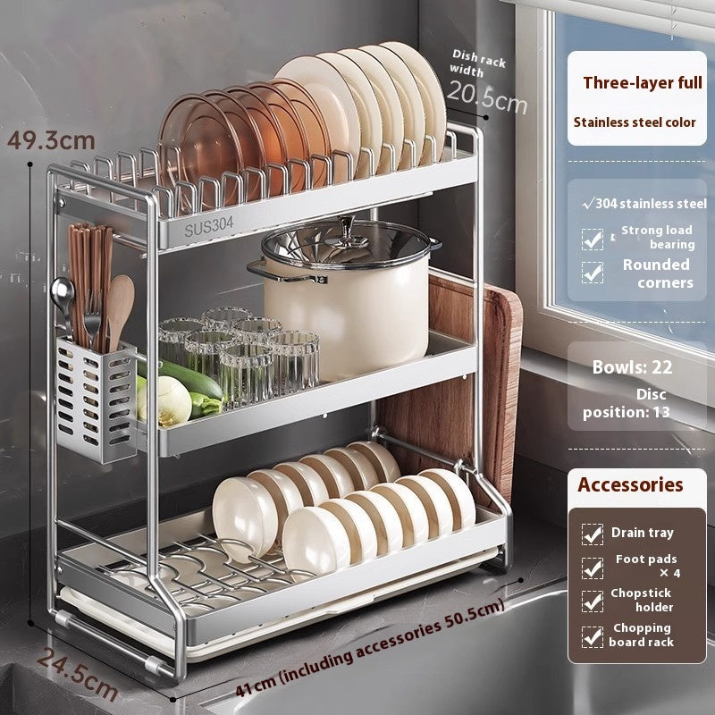 Stainless Steel Dish Storage Rack Draining Plate Rack