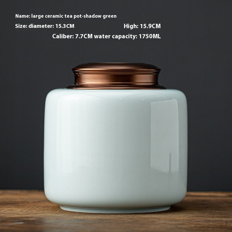 Tea Jar Ceramic Sealed Jar Metal Double Cover
