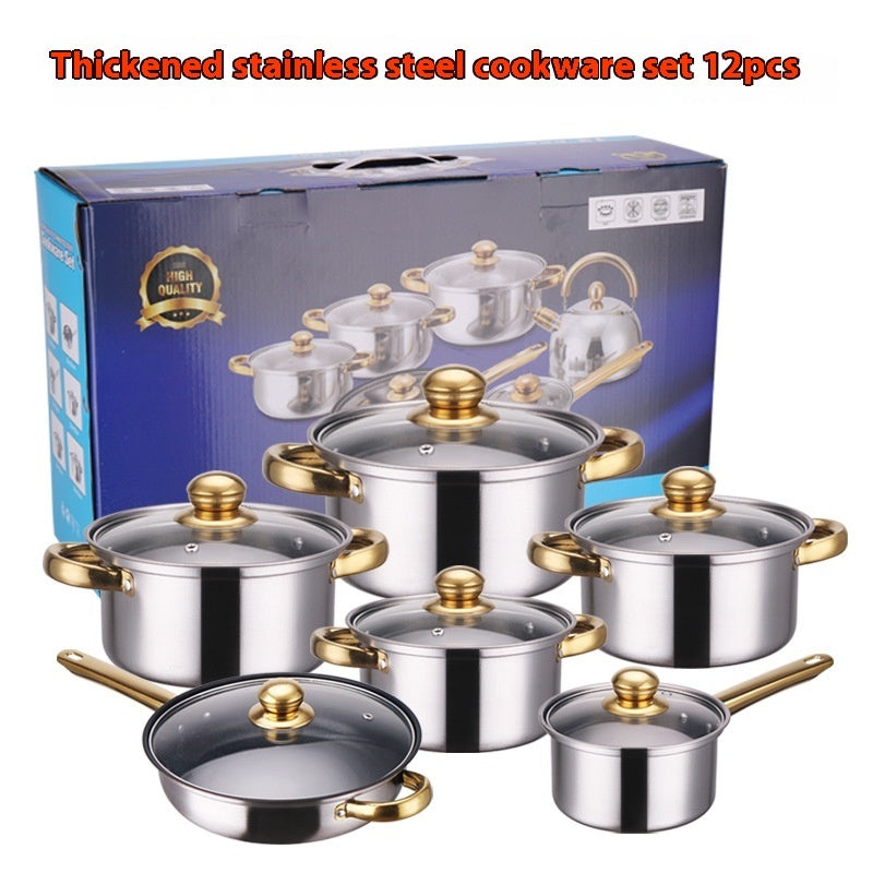 Gold Handle Pot Set Non-stick Pan Stainless Pots Suit