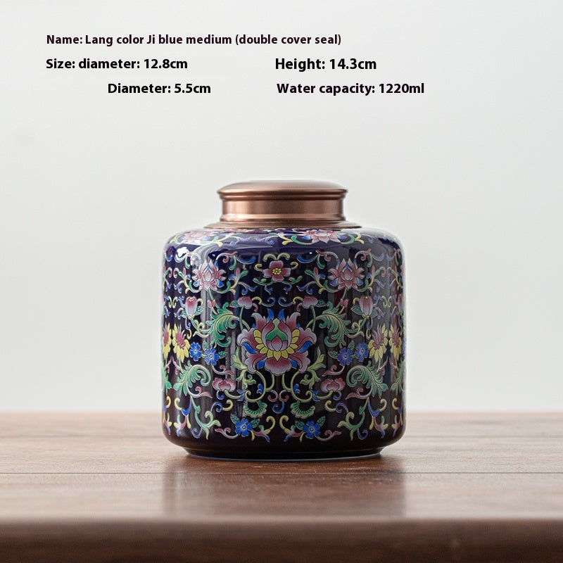 Tea Jar Ceramic Sealed Jar Metal Double Cover